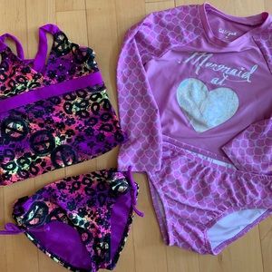 2 Swimsuits sz4t mermaid print &purple peace print